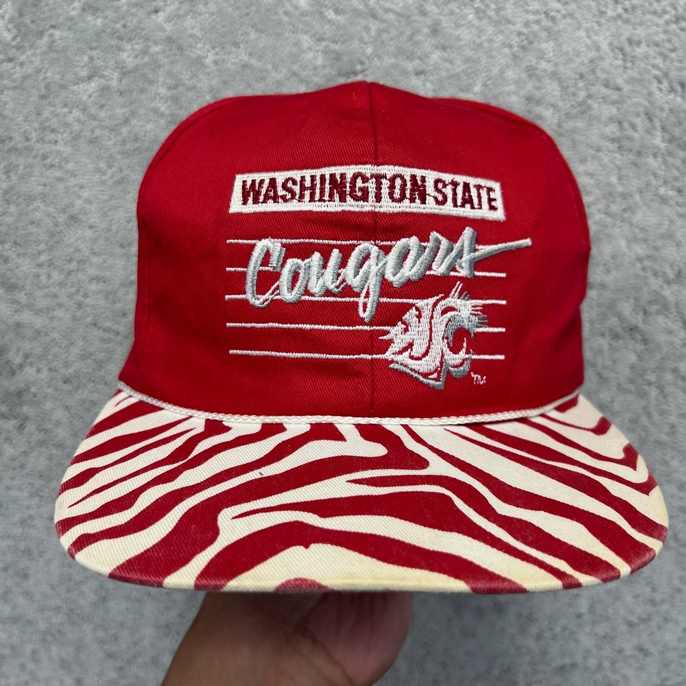 VINTAGE Snapback Cap Mens Red Zebra Brim Front Row Washington State Cougars WSU